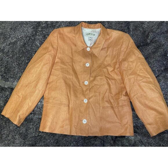 ORVIS  Button Front Lined Collared Jacket Womens Size 10 Blazer Orange/ Coral - Picture 1 of 8